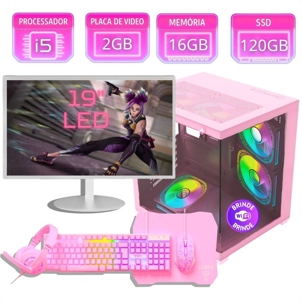 Pc Gamer Completo Kit Computador Rosa Intel I5 16gb Ssd 120gb Placa De Video 2gb
