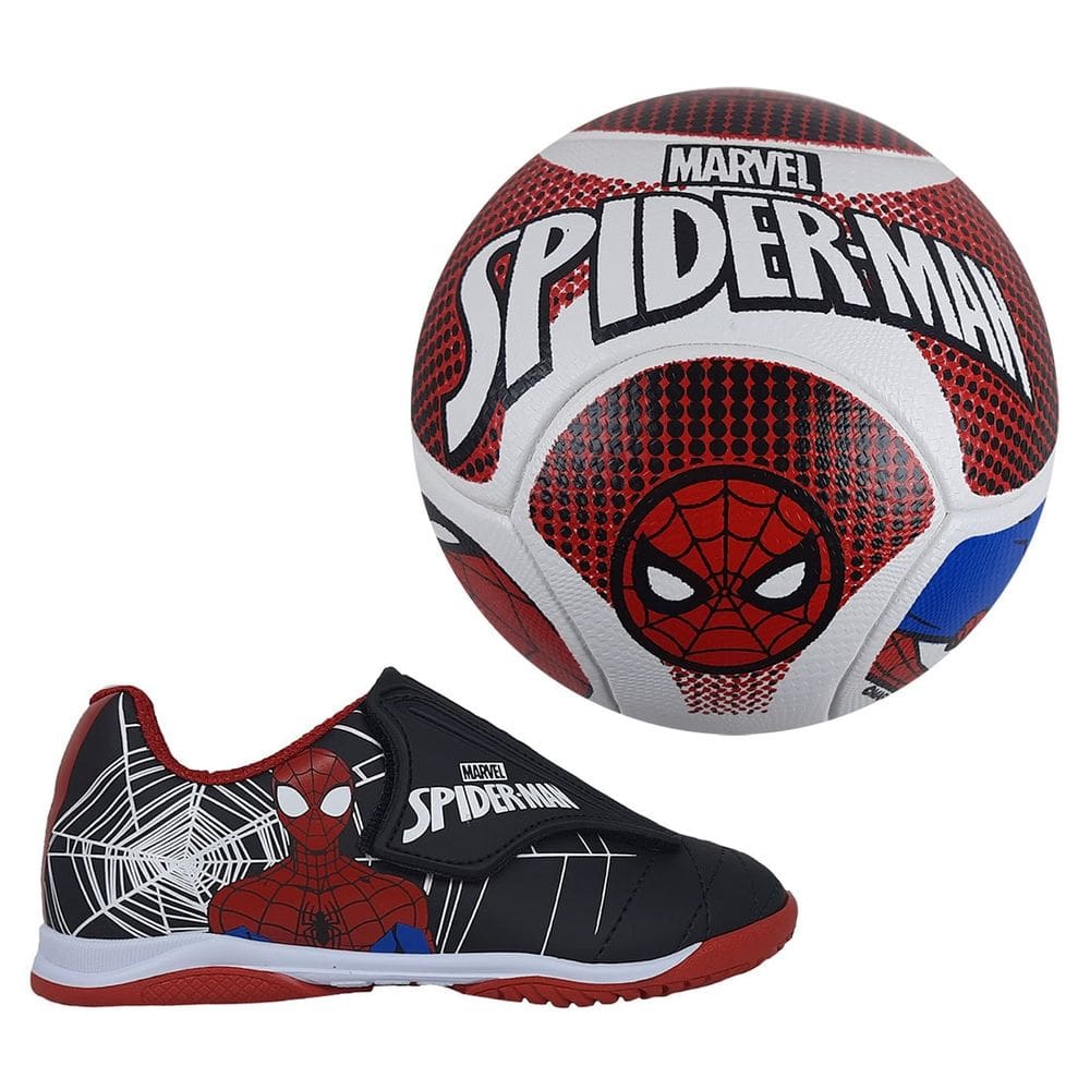 Kit Chuteira Marvel + Bola Spider Man Infantil Preto