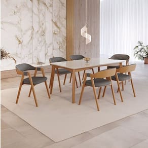 Conjunto Sala de Jantar com Tampo de Vidro Monalisa 6 Cadeiras Gaia Mel Natural/Off White/Preto