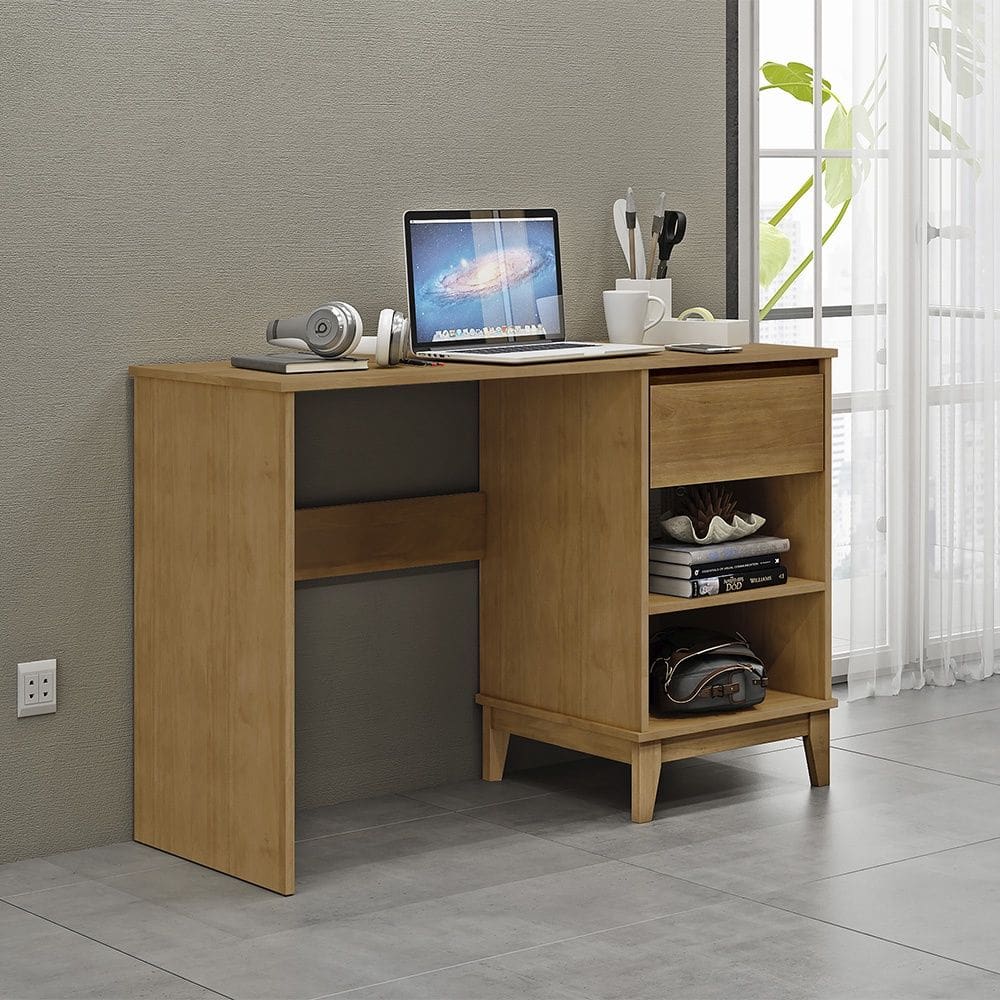 Mesa Escrivaninha 1 Gaveta Linha Prata Madeira Maciça e MDF 2806FN Freijó Finestra