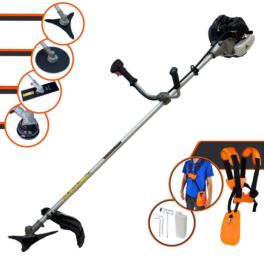 Roçadeira Aparador de Grama À Gasolina Anmax CG430B 43cc 1,7HP 2T Completa Com Carretel de Nylon + Faca 2 Pontas + Faca 3 Pontas + Faca 80 Dentes
