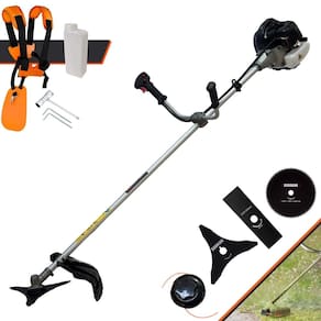 Roçadeira Cortador de Grama Anmax CG430-B À Gasolina 43cc 1,7HP 4 Opções de Corte Com Faca 2 Pontas, Faca 3 Pontas, Faca 80 Dentes e Carretel de Nylon
