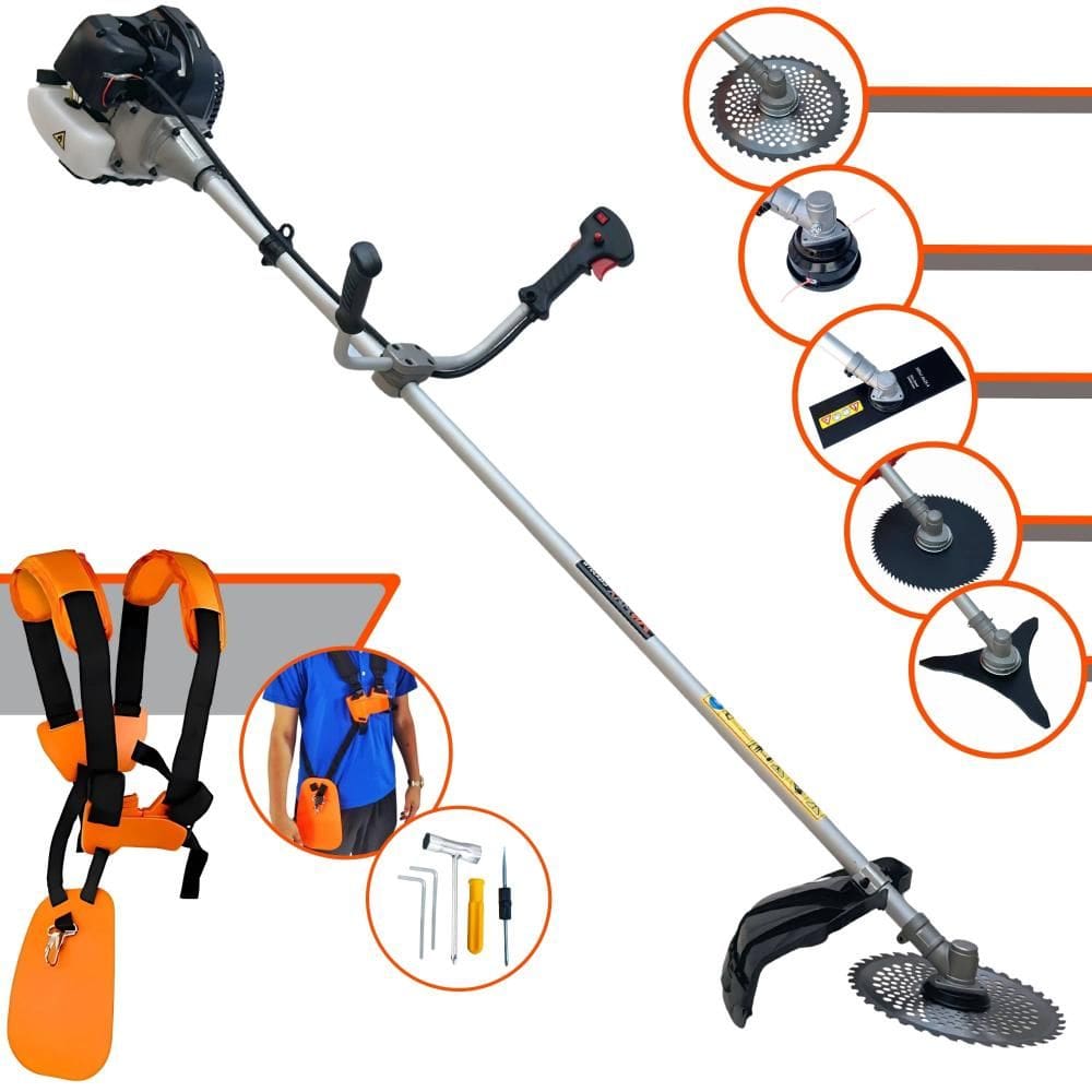 Roçadeira Anmax CG430-B À Gasolina 43cc 1,7HP de Potência 12.000rpm Com Carretel + Faca 2 Pontas + Faca 3 Pontas + Faca 40 Dentes + Faca 80 Dentes
