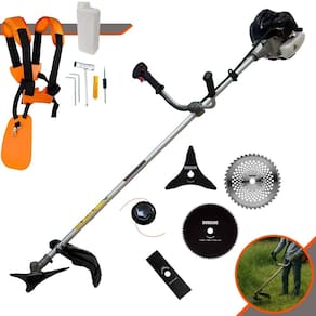 Roçadeira Aparador de Grama Anmax CG430B À Gasolina 1,7HP 43cc Com Lâmina Facão + Lâmina 3 Pontas + Disco 40 Dentes e 80 Dentes + Carretel Nylon