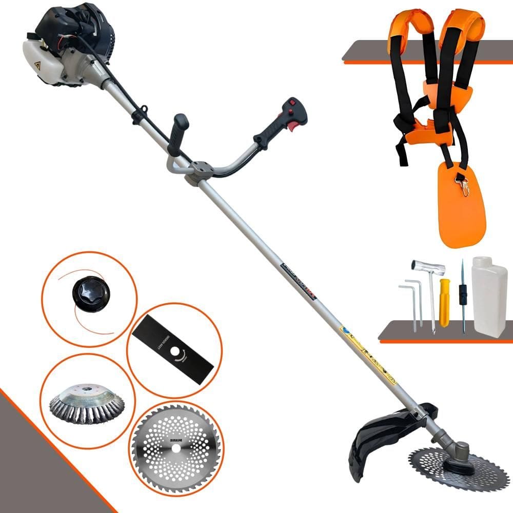 Roçadeira À Gasolina Anmax CG430-B 43cc 1,7HP 12.000rpm Motor 2T Com Lâmina Facão + Lâmina 40 Dentes Vídea + Escova de Aço + Carretel de Nylon