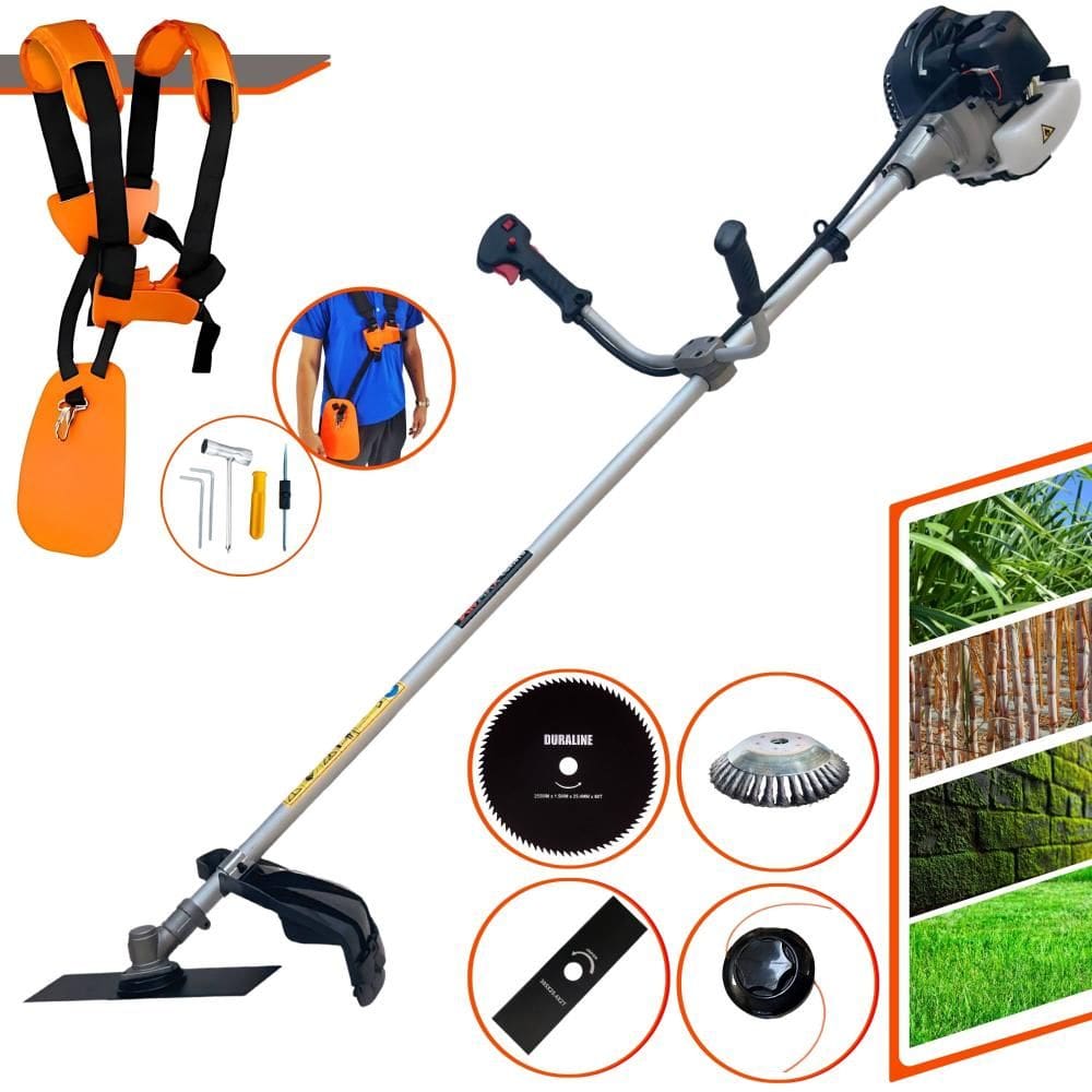 Roçadeira Podador de Grama Lateral À Gasolina Anmax CG430B 43cc 1,7HP Completa Com Carretel de Nylon + Faca 2 Pontas + Faca 80 Dentes + Escova de Aço