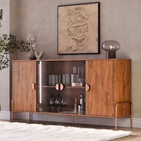 Aparador Buffet Sala Esmeralda 160cm Com Portas de Vidro Freijó - Rede Móveis
