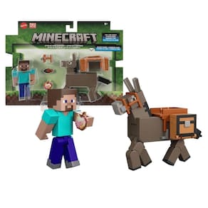 Brinquedo Conjunto Minecraft Steve e Burro Com Itens Mattel