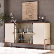 Aparador Buffet Sala Esmeralda 160cm Com Portas de Vidro OffWhite com Freijó - Rede Móveis