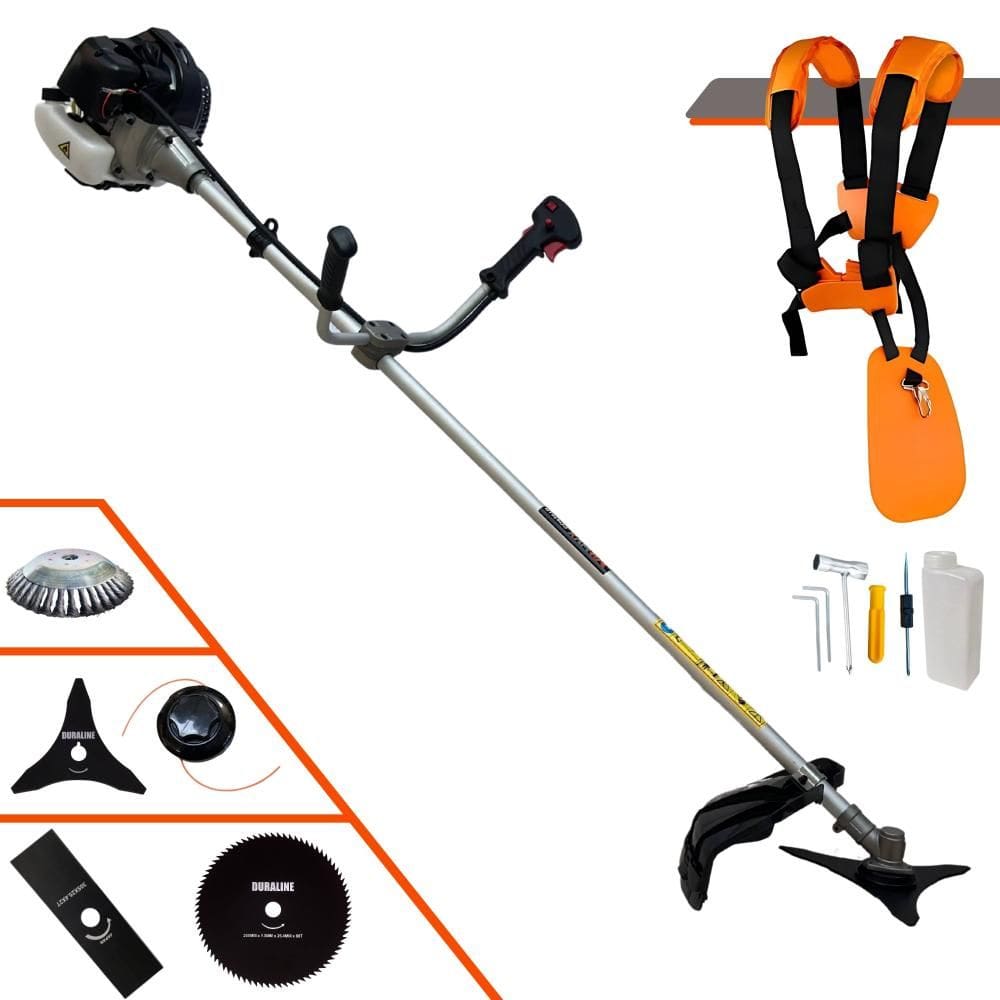 Roçadeira Profissional Anmax CG430B À Gasolina 43cc 1,7HP 5 Opções de Corte Com Facas 2 Pontas, 3 Pontas, 80 Dentes, Escova de Aço e Carretel de Nylon