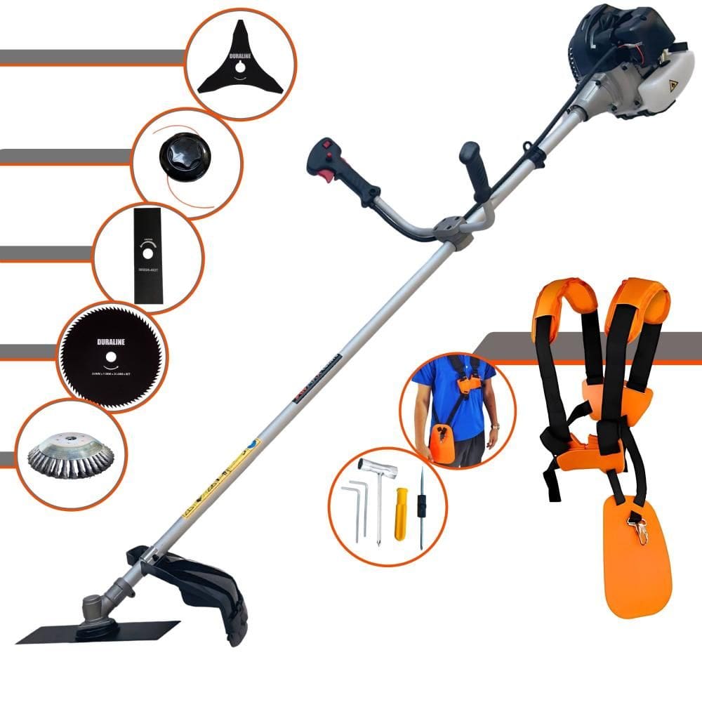 Roçadeira À Gasolina Anmax CG430B 2T 43cc 12.000rpm 1,7HP Completa 5 Opções de Corte Com Facas 2 Pontas, 3 Pontas, 80 Dentes, Escova de Aço e Carretel