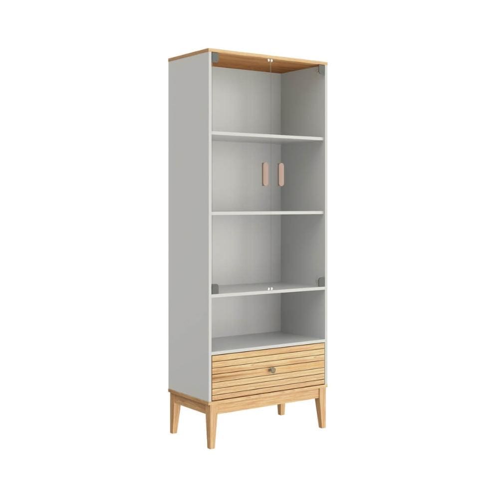 Cristaleira com 2 Portas de Vidro e 1 Gaveta Mel Off White M