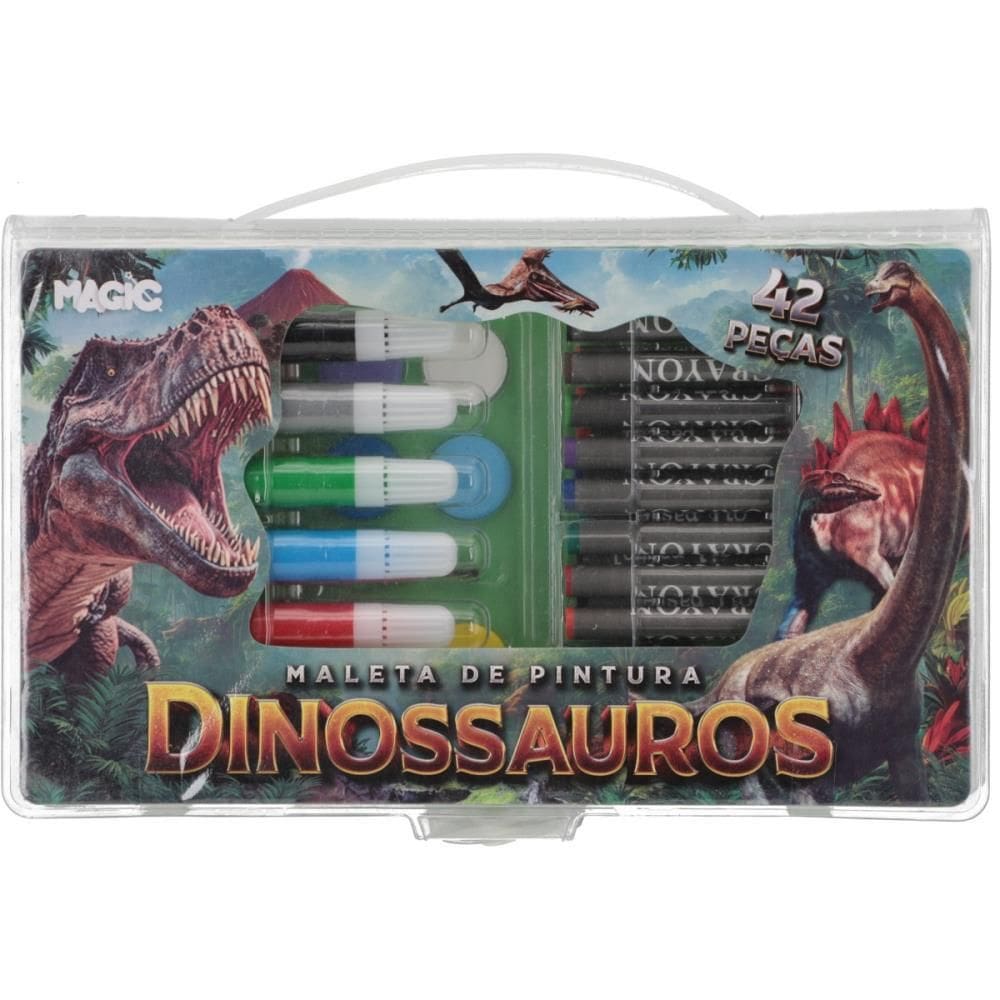 Maleta Para Pintura Dinossauros 42 Peças 23,5x14cm - Magic Kids