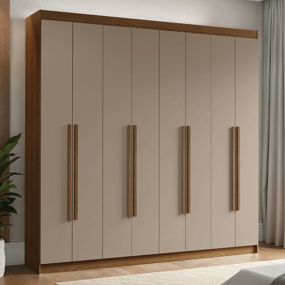 Guarda-Roupa Casal 8 Portas Batentes Rustic/Crema/Rustic Venus Madesa