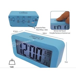 Relógio Digital Despertador Data Temperadora Cor Azul - Luatek