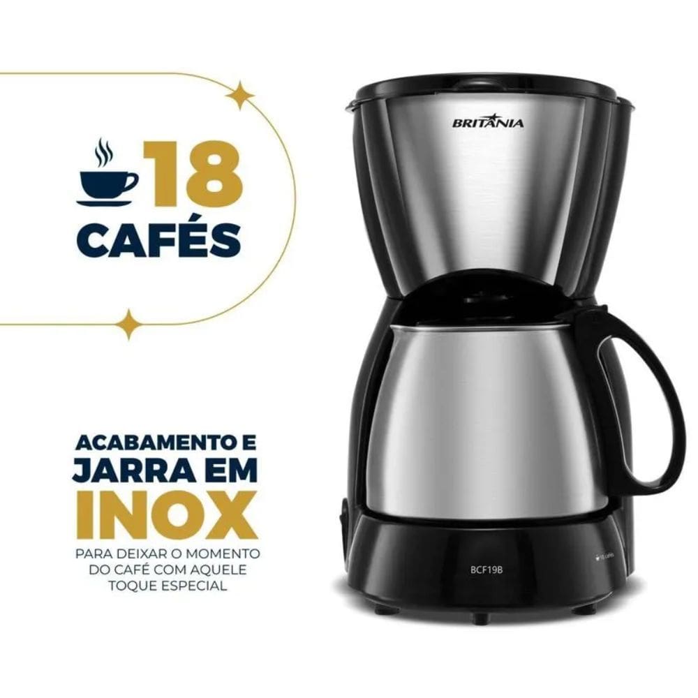 Cafeteira Britânia 18 Cafézinhos Jarra De Inox 550W