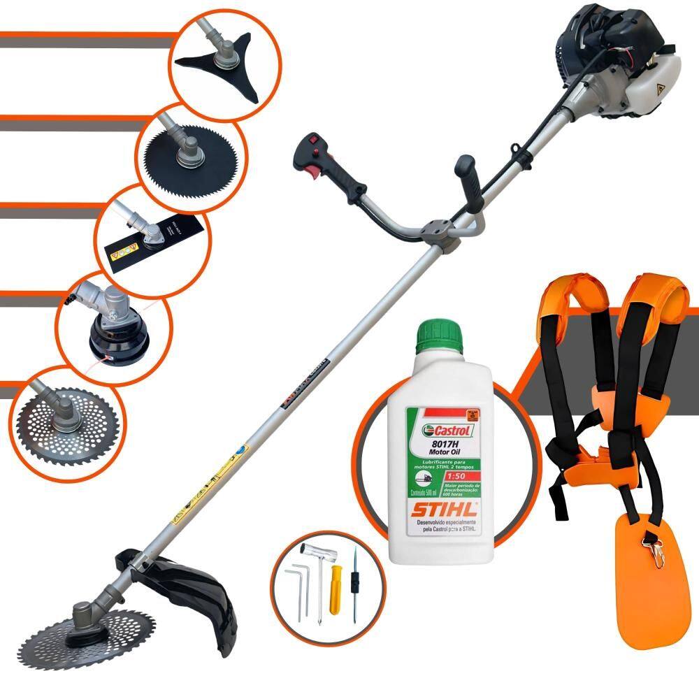 Máquina de Cortar Grama Anmax CG430-B À Gasolina 2 Tempos 43cc 1,7HP 12.000rpm Roçadeira Lateral Multifuncional Com 5 Opções de Cortes + ÓLEO STIHL