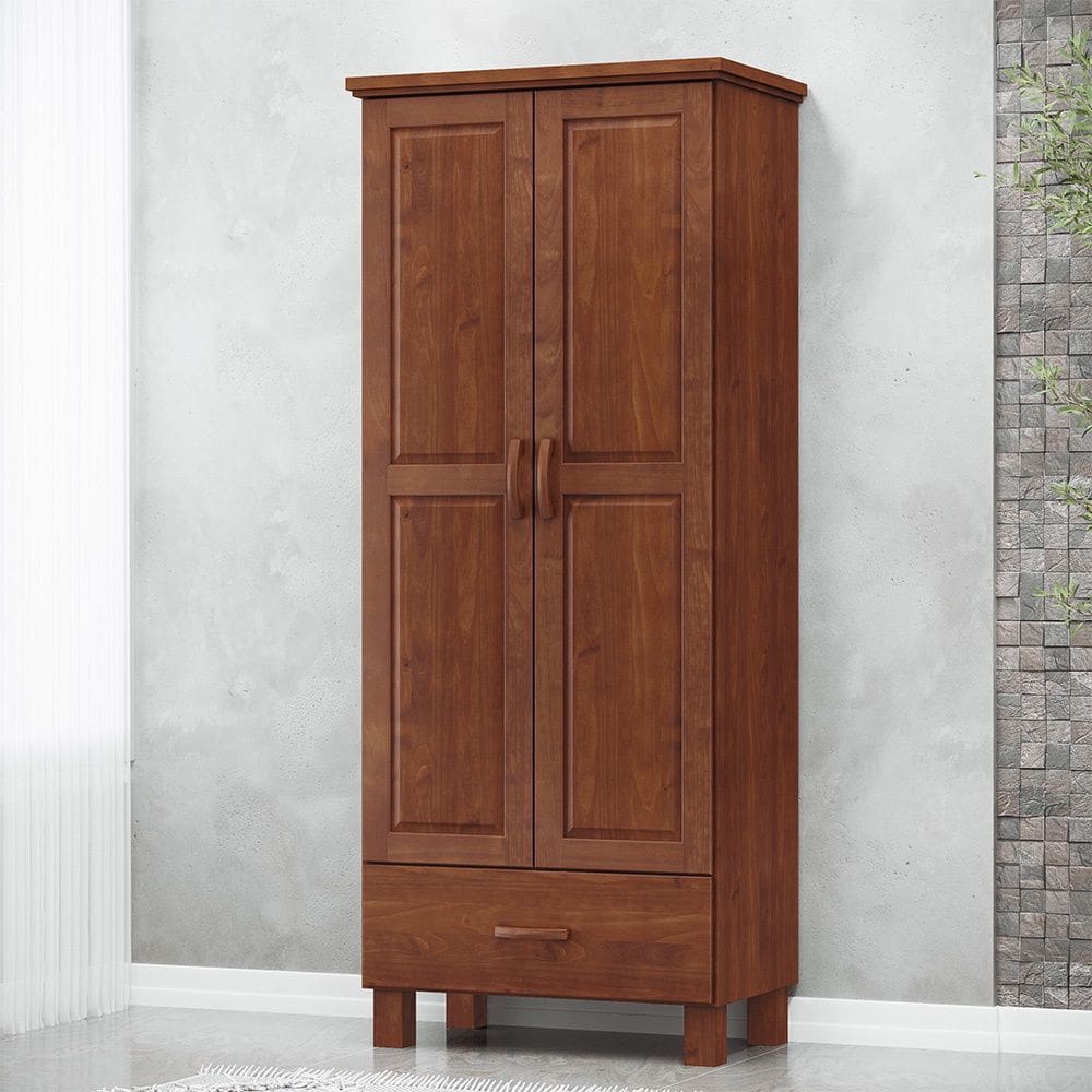 Guarda Roupa Roupeiro 2 Portas 1 Gaveta Linha Bronze Madeira Maciça 1140TN Imbuia Finestra