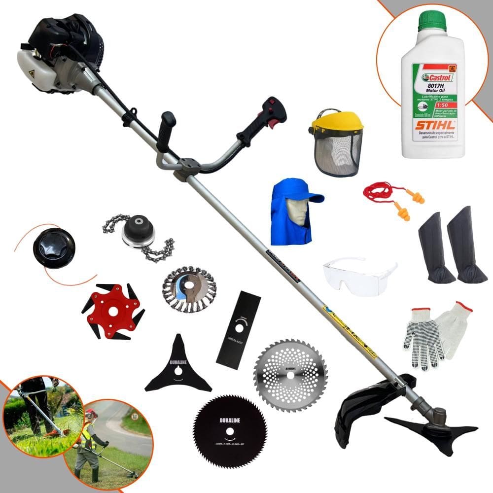 Aparador de Grama Anmax CG430B À Gasolina 43cc 1,7HP 12.000rpm Multifunções Completa Com Carretel de Nylon + 7 Opções de Corte + EPI + ÓLEO STIHL