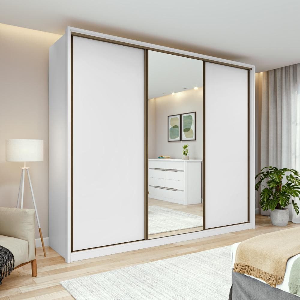 Guarda-Roupa Casal 100% MDF 3 Portas 6 Gavetas Vitta 2,70 Glass Branco
