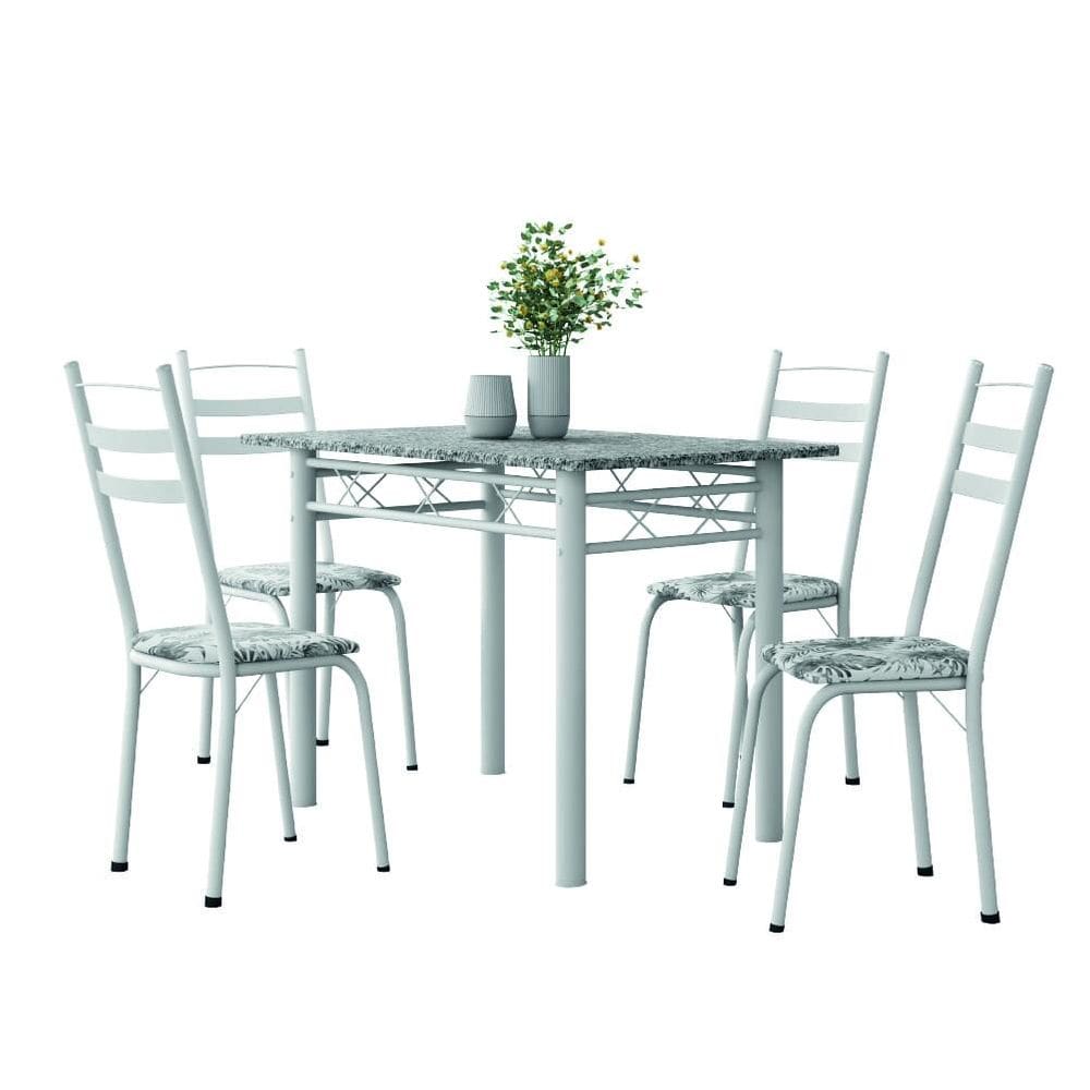 Conjunto De Mesa Sala de Jantar Com 4 Cadeiras Leia Tubular Granito 1,20m Artefamol