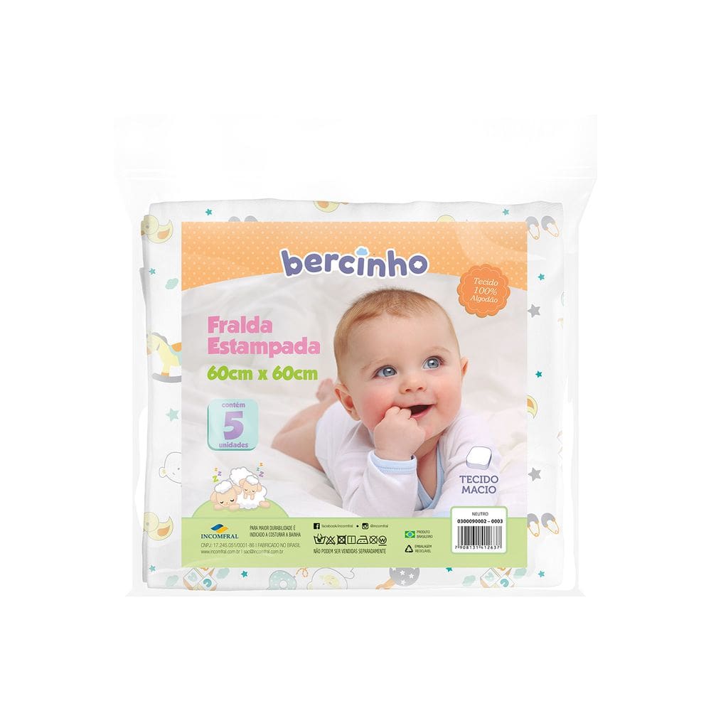 Fralda de Pano Estampada 5 Unidades