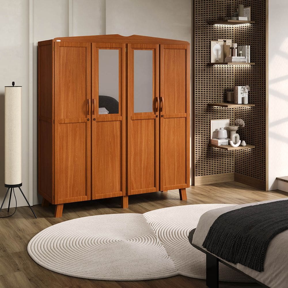 Guarda-Roupa Itália 4 Portas e 2 Gavetas Madeira Pinus Carvalho - Tozzeto