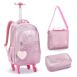 Kit Mochila De Rodinhas + Lancheira + Estojo Love Just Denlex Rosa