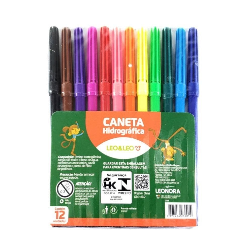 Canetinhas Hidrográficas 12 Cores Vibrantes - Leo e Leo