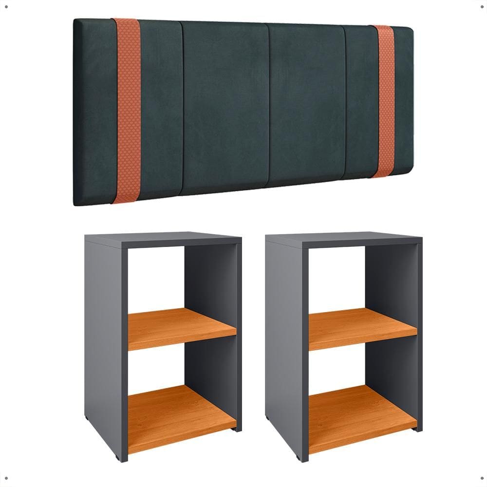 Kit 2 Mesinhas Bella Lateral Prateleira Organizadora Cinza/Cinamomo Cabeceira Parise Suspensa Cama Box Casal 1,40 Estofada Suede - Lojas RPM