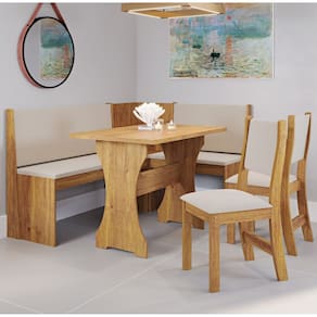 Canto Alemão Fritz com 2 Cadeiras Cobre/Linho Bronze - Casa Giulia