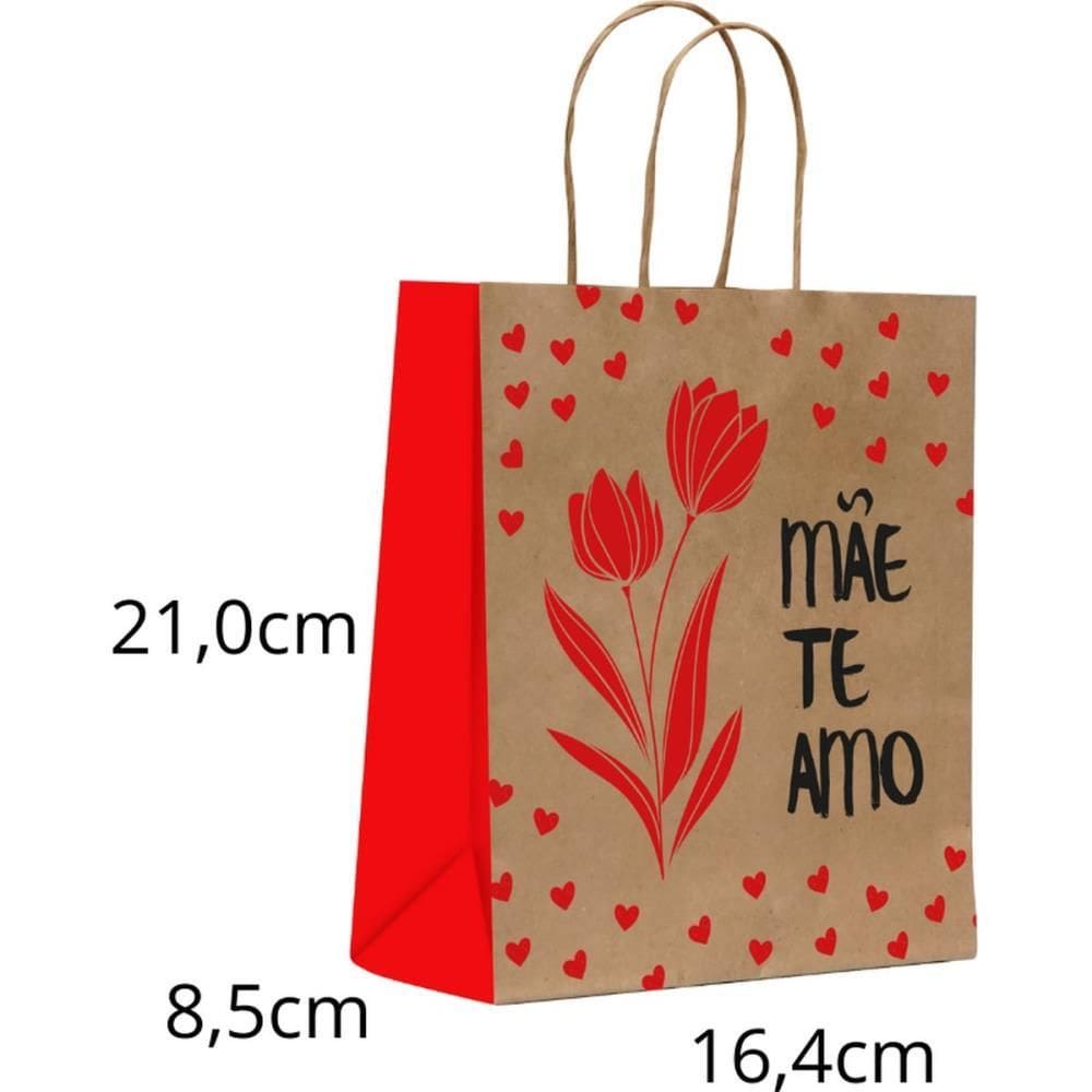 Sacola Para Presente Decorada Mãe Te Amo P 16x21x8cm 10un