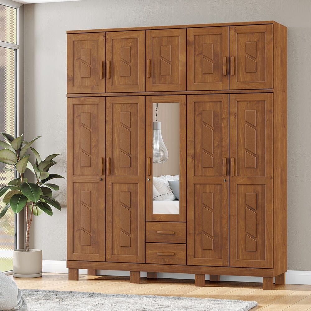 Guarda Roupa Bipartido 10 Portas 2 Gavetas com Espelho Linha Cobre 1276C Castanho Finestra
