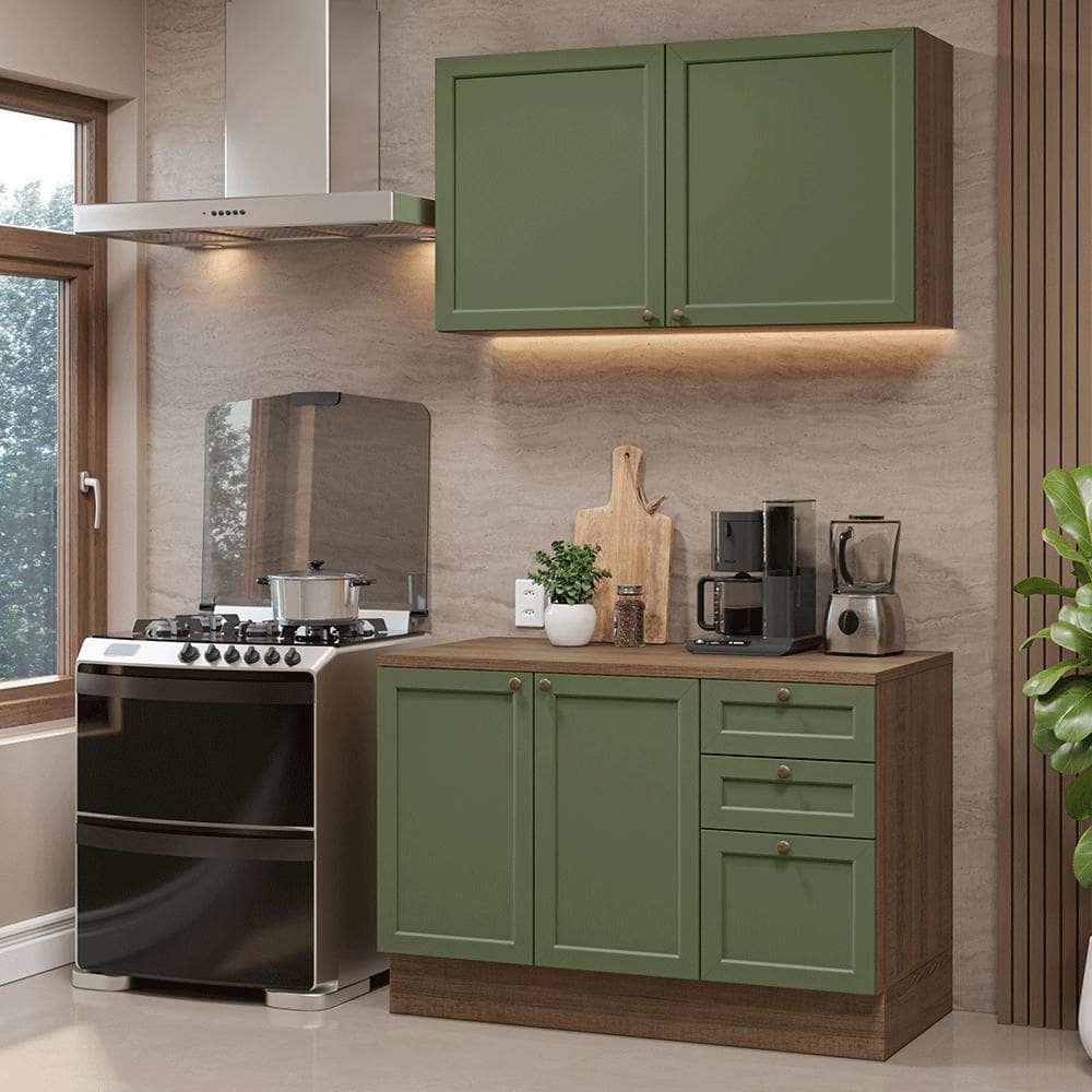 Armário de Cozinha Compacta 120 cm Rustic/Verde Vik Madesa 01