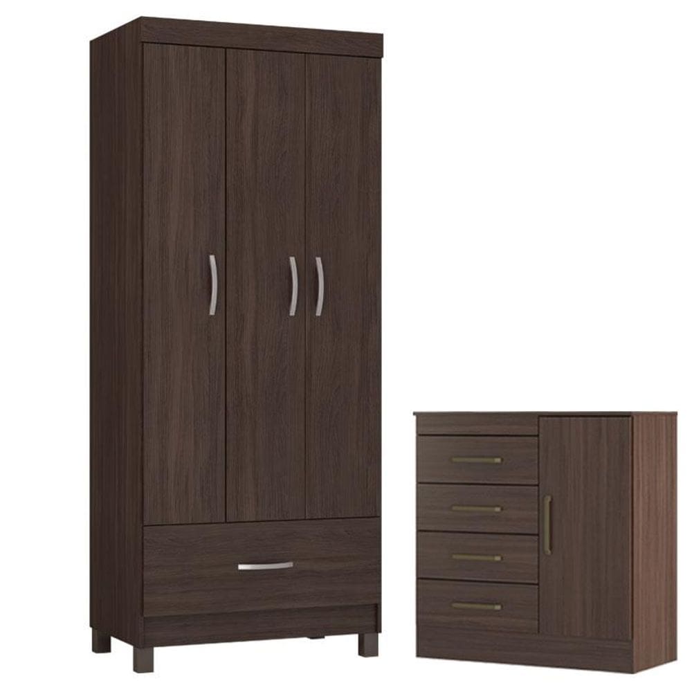 Guarda Roupa Solteiro Prince com Cômoda Montevidéu Café Touch - Demóbile
