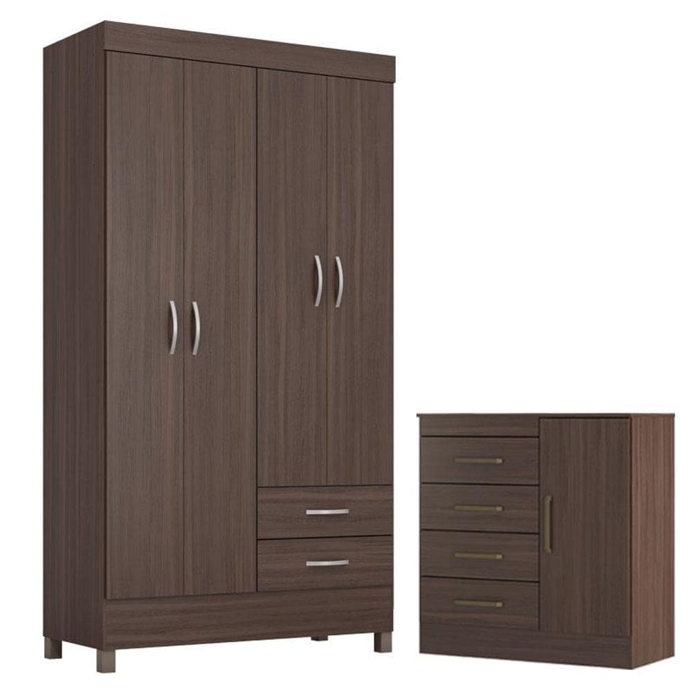 Guarda Roupa Solteiro Astro com Cômoda Montevidéu Café Touch - Demóbile