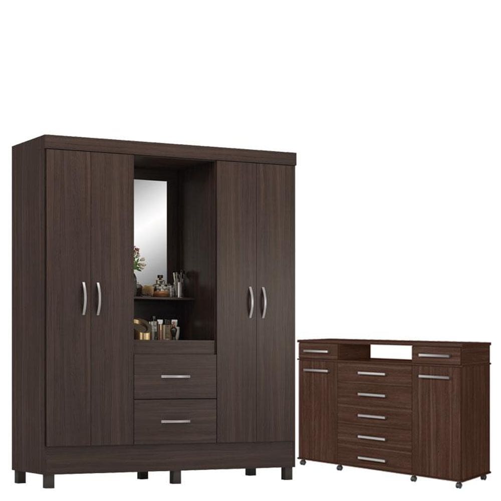 Guarda Roupa Casal Lord com Cômoda London Café - Demóbile
