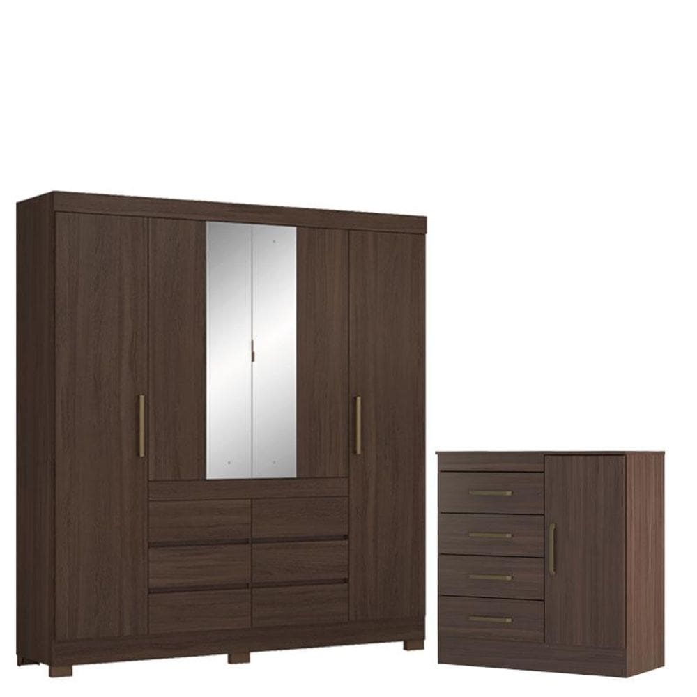 Guarda Roupa Casal Cádis com Cômoda Montevidéu Café Touch -Demóbile