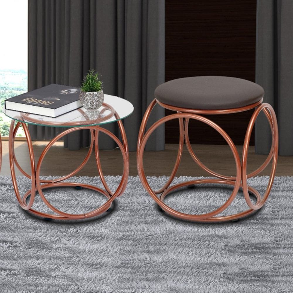 Mesa de Centro Tampo de Vidro 41x40 Cm Sofia Bronze