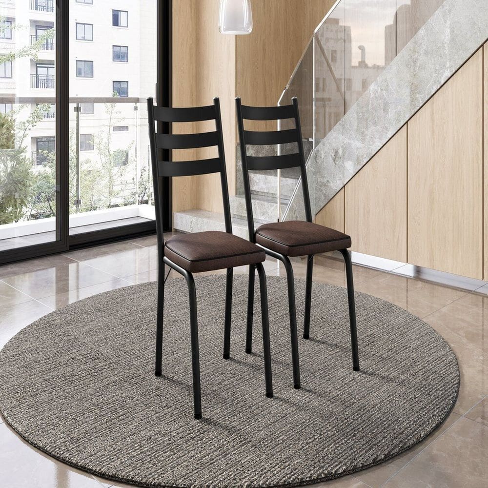 Conjunto com 2 Cadeiras para Cozinha Europa Preto/ Imbuia