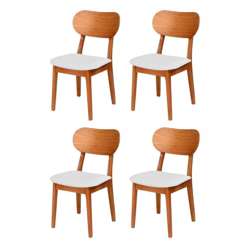 Kit 4 Cadeiras de Madeira Maciça, Multilaminada e Estofada Letícia Espresso Móveis Champagne/Off White