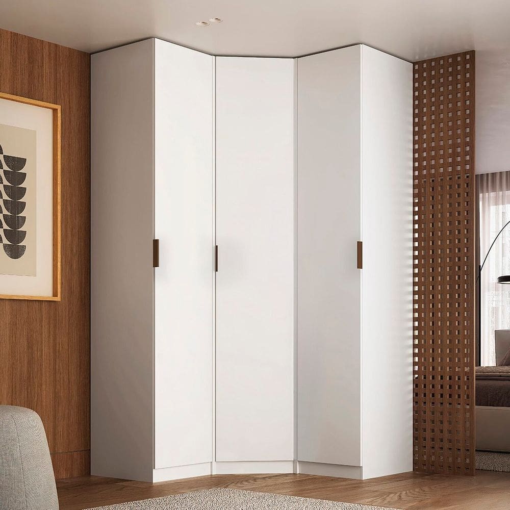 Guarda-roupa de Canto 3 Portas 100% Mdf Altezza Clean Branco