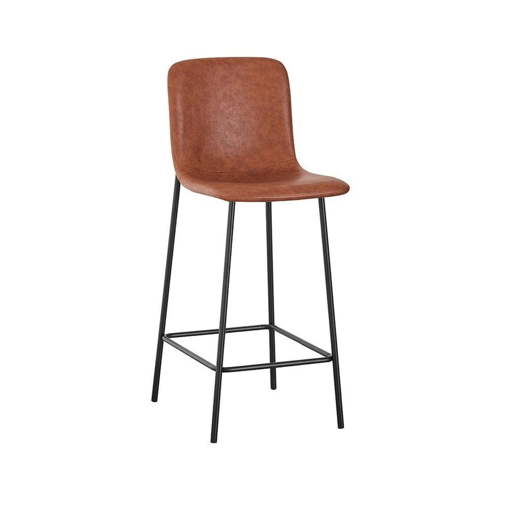 Banqueta para Cozinha Pés em Aço Celeste PU Marrom