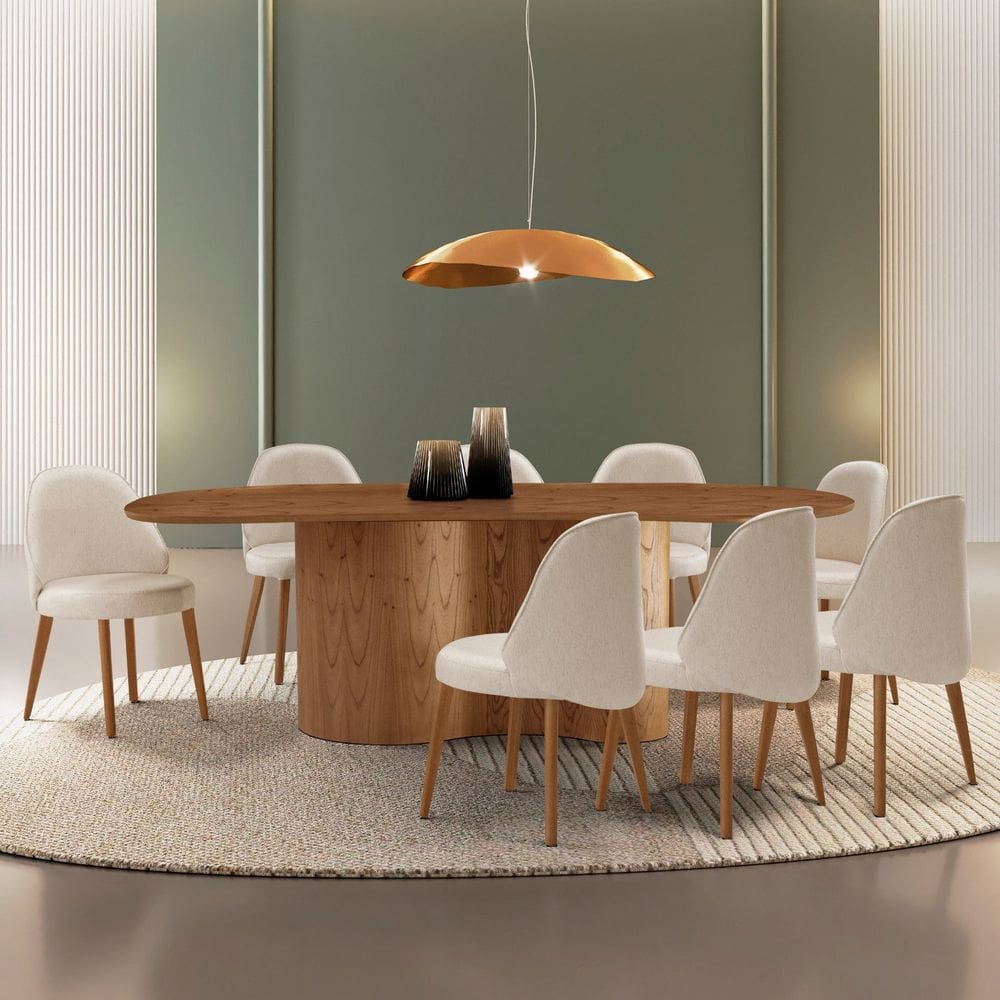 Conjunto para Sala de Jantar com 8 Cadeiras Ester Imbuia Natural/Off White