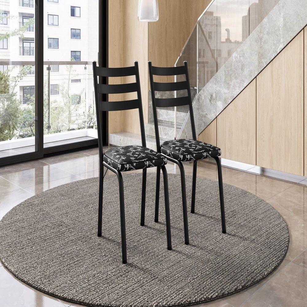 Conjunto com 2 Cadeiras para Cozinha Europa Preto