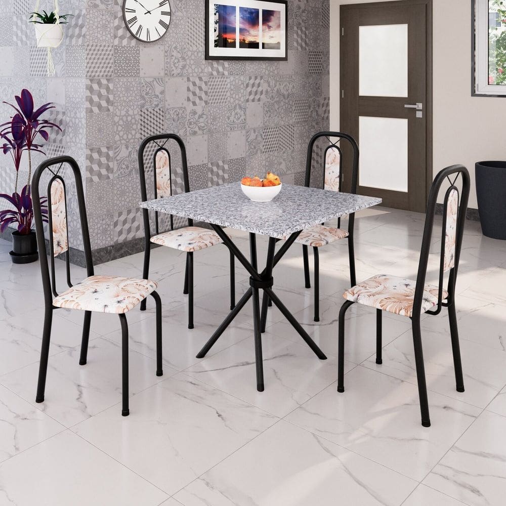 Conjunto para Sala de Jantar com 4 Cadeiras Lívia Bege / Preto