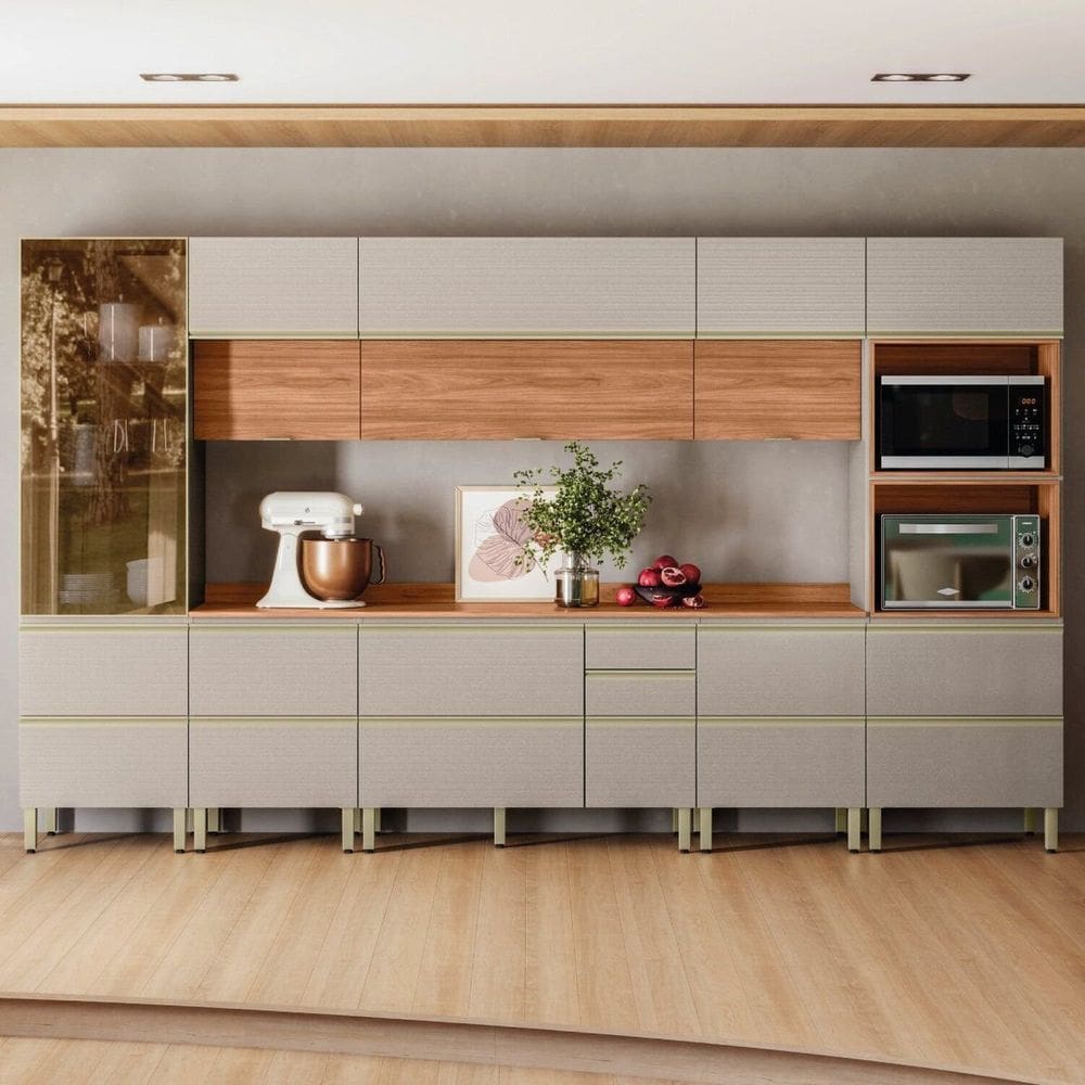 Cozinha Completa 8 Peças 100% Mdf Proença Nogueira/Nude Prime