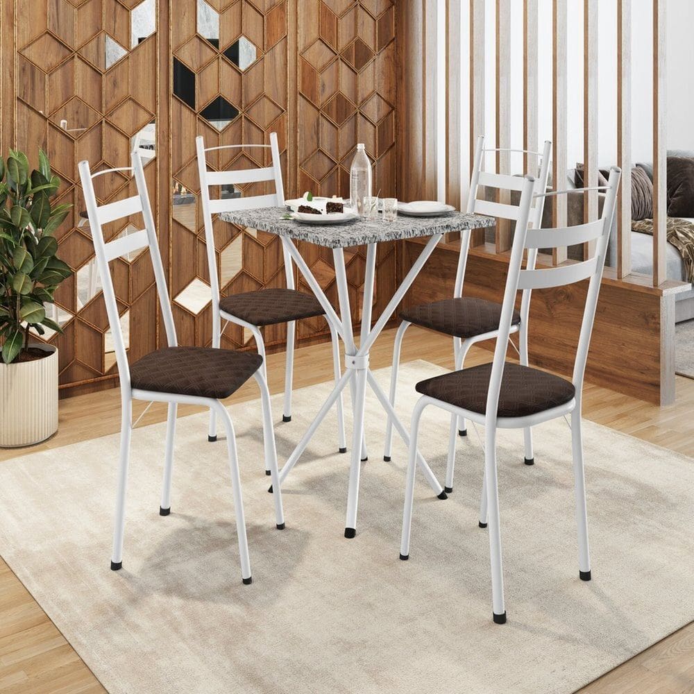 Conjunto de Mesa com 4 Cadeiras Leia Branco/Tecelão Cacau/Ocre