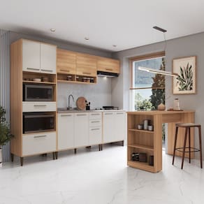 Cozinha Modulada Completa 6 Peças com Torre Quente e Bancada 11 Portas 3 Gavetas Jade Freijó / Arenas