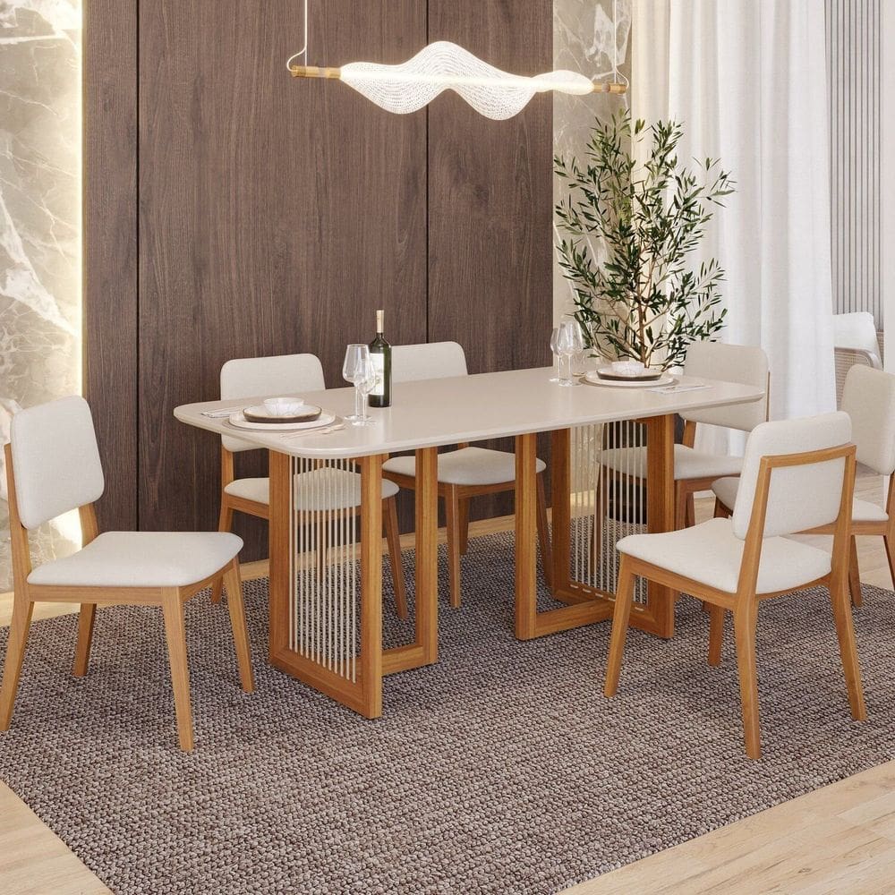 Sala de Jantar Regia 180cm com 6 Cadeiras Amarilis Madeira/ Offwhite